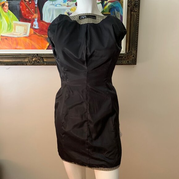 Zara NWOT Brown Black Houndstooth Frock Coat Dress - Picture 7 of 11